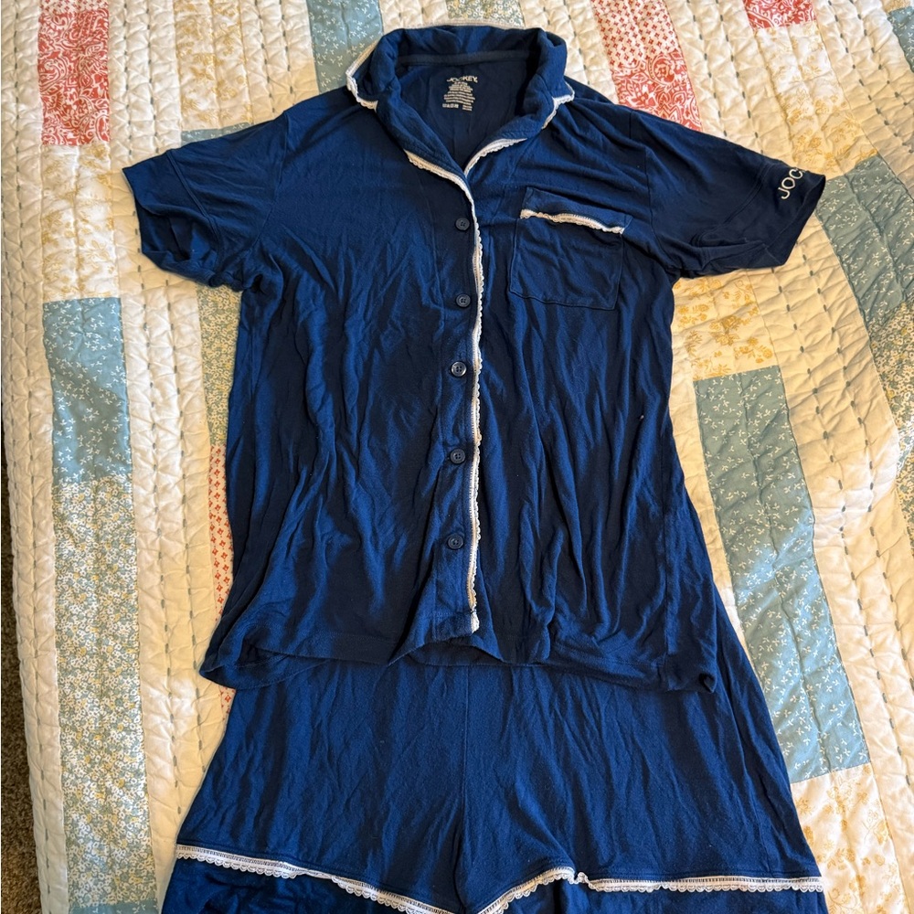 Jockey Blue Pajama Set with White Trim